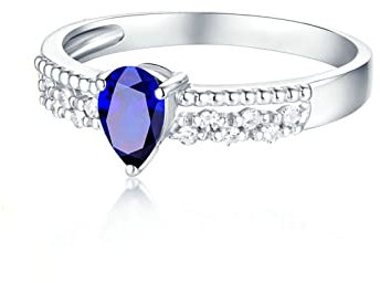 Dsnyu 18K Weißgold Ringe 750, 0.51ct Saphir Verlobungsring Damen, Silber Damenringe Weiß Diamant Ringe Vintage für Tochter Größe 51 (16.2)