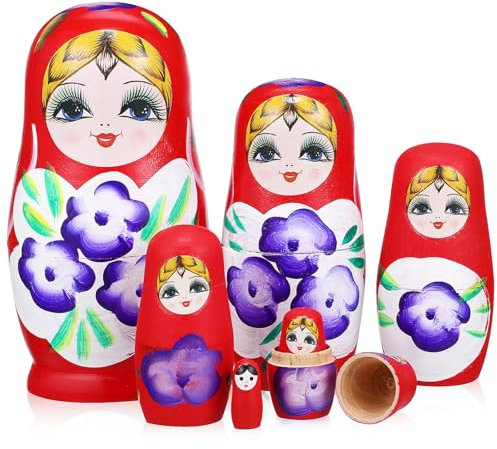 Toyvian Russische Nistpuppen, 7 Stück handgefertigte russische Stapelpuppen Holz Nistpuppen Matroschka-Puppen für Kinder Geschenke Heimdekoration (Zufällige Farbe)