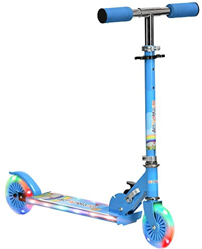 HOMCOM Patinete para Niños de 2 Ruedas, Patinete Infantil Plegable con Música 4 Altura Ajustable 65-78 cm Ruedas con Luces LED para 3-7 Años Carga 50 kg Azul
