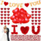 Valentinstag Dekoration Set, Rot Romantische Deko, 1000 Rosenblätter Love Luftballons Herzen hängende Girlande Liebe Dich Banner und Tischläufer aus Roter Spitze für Valentinstag Hochzeit Deko
