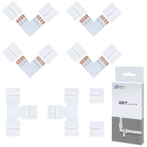 LED Strip Verbinder, LED Eckverbinder, T- Form Strip Verbinder, 10mm 4 Polig RGB 5050 Streifen Ecke, L- Form LED Strip Schnellverbinder, LED Streifen Eckverbinder 4 polig
