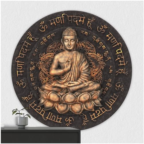 FoLIESEN - Wandaufkleber - Türaufkleber I selbstklebendes Poster für Tür & Wand I runder Wand-Sticker I Wandtatto I Wandbild Buddha, .:Ø 40cm
