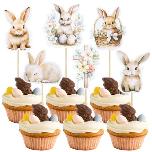Gyufise 36Pcs Multi-Color Easter Cupcake Toppers - 36 Pieces, 2W x 4.3H, Cake Topper, Easter, Birthday, Engagement, Wedding Occasion, Fabric, Card Stock Material