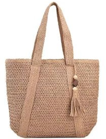 Ulisty Damen Groß Stroh Tasche Sommer Strandtasche Geflochten Tragetasche Mode Shopper Schultertasche Geldbeutel Handtasche khaki