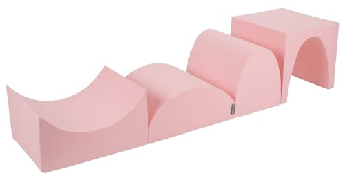 KiddyMoon Spielplatz Aus Schaumstoff 4-Teiliges Set Hügel/Tunnel/Rampe L/Kopfteil L, Pink,Multi-Größe