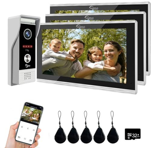 Connessione a 4 fili Videocitofono (cablato), videocitofono 1080p con display touchscreen da 10 pollici, supporto per il rilevamento del movimento, opzioni di sblocco multiple, 3 display interni