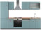 Vicco Küchenzeile R-Line, Küchenblock, Blau-Grau/Anthrazit, 300 cm, AP Eiche