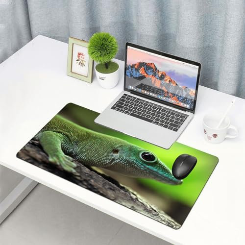 EYLOZS Großes Gaming-Mauspad mit genähten Kanten,mit rutschfeste Unterseite,Kochs Riesen-Taggecko (Phelsuma madagascariensis Kochi),Cooles Schreibtischpad für Tastatur und Maus,40x90 cm