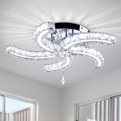 Cainjiazh Moderne Kristall-Kronleuchter Acryl-Kristall Led Deckenleuchten Arm Pendelleuchte Edelstahl Deckenleuchte Hängelampen für Wohnzimmer Esszimmer Schlafzimmer (Cold White)