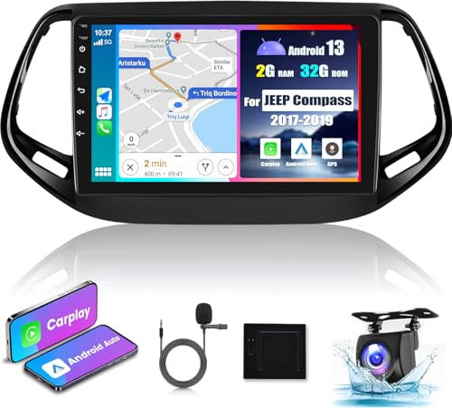 NHOPEEW Autoradio für Jeep Compass 2017-2021 mit Carplay und Android Auto - 10.1 Touchscreen Radio Unterstützung WiFi GPS Mirror Link EQ Split Screen + Rückfahrkamera
