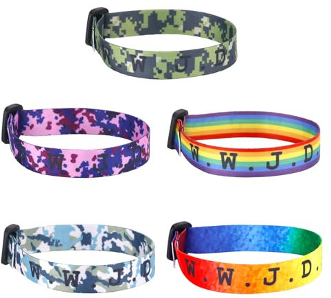 PEUTIER 5 Stück WWJD Armbänder, 5 Farben Polyester Jesus-Armbänder Verstellbare Was Würde Jesus tun Armbänder Christliche Armbänder im Paket für Männer und Frauen Religiöse Geschenke