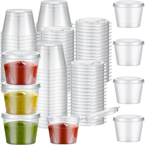 Lot de 100 boîtes de conservation avec couvercle, 25 ml, rondes, passent au micro-ondes, pour sauces, sauces, épices, salades de ketchup, 25 ml (orbiculaires)