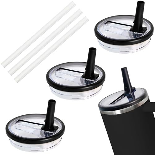 3 Piezas 40 OZ Tapa de Repuesto de Viaje, Prueba de Fugas Tapa de Repuesto Cup con 3 Pajita, Tapas de Repuesto Reutilizables para Vasos Compatible con Stanley Cup (Negro)