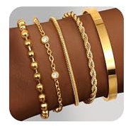 Adramata 5Pcs Armband Damen 14K Vergoldet Armbander Edelstahl Ketten Armbänder Set Twist Schlange Armkette Damen Verstellbar Armband Set Armreif Armband Silber Rosegold Gold Armband für Damen Frauen