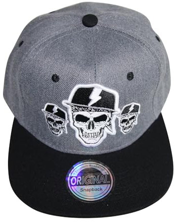 beybey Snapback Cap mit Skull Totenkopf Muster Cooles Design für einen tolles Aussehen (TRPPL grau)