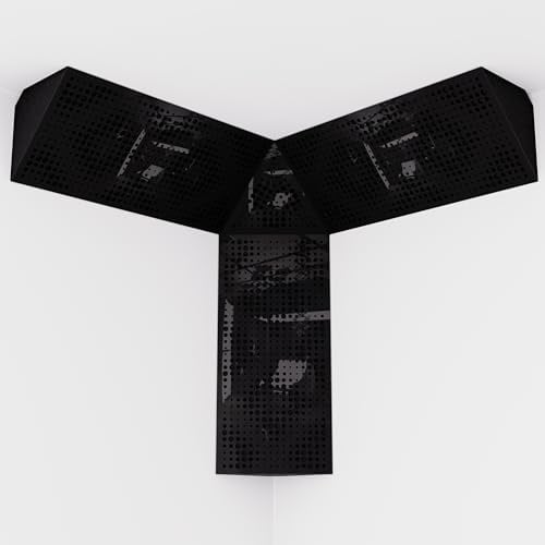 Kit of 3 sets of mini Bass Trap REBAT and one set of TRICUB-Wilds | Acoustic Foam with Perforated Laminated HDF Plate (Black plastic, REBAT+cubWil)