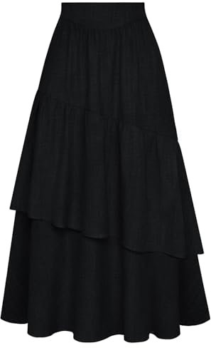 Belle Poque Rock Damen Langer Rock Damen Hohe Taille A-Linie Swing Röcke mit Taschen Schwarz L
