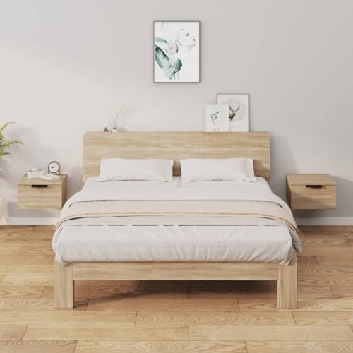 PIXZSSI Nachttisch Schlafzimmer Holz 34x30x20 cm 2 STK. Sonoma-Eiche Eleganter Stil Nachtschrank Wandmontage Seitenschrank Stabile Oberplatte Möbel für Wohnzimmer Dekoration