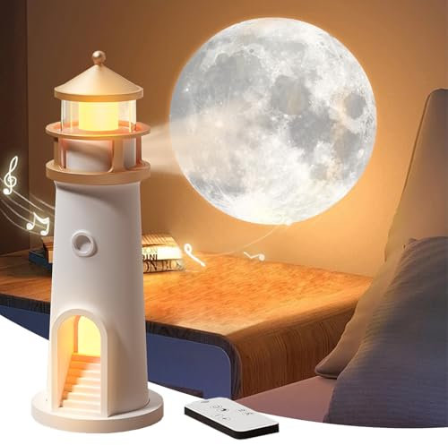 HUIKUANGEU Lampe Personnalisée,Décoration de Phare,Veilleuse à Projection de Lumière de Lune,Veilleuse LED,Phare avec Lumière avec Télécommande et Fonction Bluetooth,pour la Décoration de la Maison