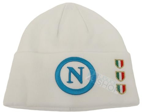 Generico Wintermütze Napoli Celebrativa 3 Wappen Champions Offizielles Produkt Enzo Castellano Weiß