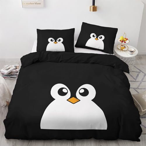 Generisch Pinguin Deko - Pinguin Bettwäsche 135x200 Winter, Kinder Süße Cartoon Tiere Bettbezug 135 x 200 2er Set mit 1 Kissenbezug 80x80, Weiche Mikrofaser Winterbettwäsche mit Reißverschluss V*&242