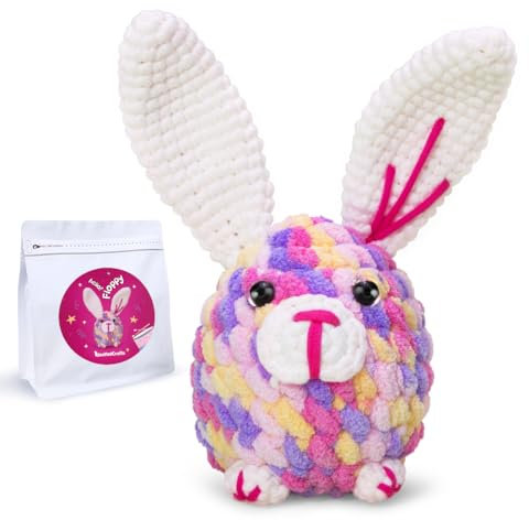 NestledCrafts Häkelset, Komplettes Häkelsets für Anfänger Erwachsene, Strickset, Weiches Garn, Eisstreifenlinie, Geschenk zum Geburtstag, Inklusive Schritt-für-Schritt Videoanleitung, Anleitung Floppy