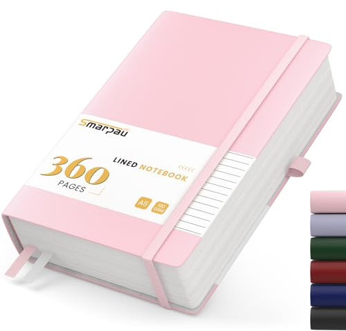 Smarpau Notizbuch A5, Hardcover Liniert Journal mit 360 Seiten 100gsm dickes Papier, Leder Tagebuch, Journal Notizblock für Frauen und Männer für Schule, Arbeit, Zeichnen, 14.5 x 21cm - Rosa