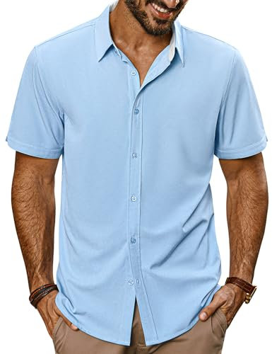 PJ PAUL JONES Mens Dress Shirts Non Iron Short Sleeve Casual Button Down Shirt Business Shirts for Men Black XL