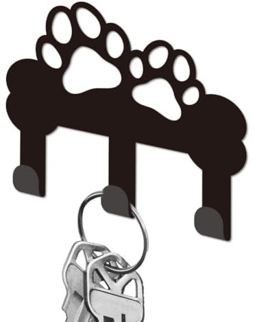DELORIGIN Porte Clés pour Mur Porte Clés Mural en Fer Noir avec Empreintes de Pattes de Chat et de Chien avec 3 crochet Petits Porte Clés pour Clés Rangement de Clés Entrée