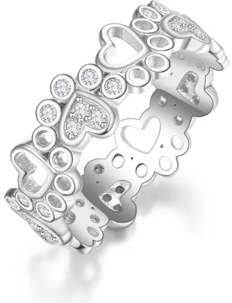 PRAYMOS Hundering 925er Sterlingsilber Daumenring für Damen Haustier Welpe Hund Katze Pfotenabdruck Ringe Verlobungsringe Größe 5–13 (CZ Pfotenabdruck Ring 11)