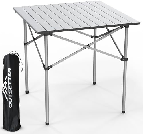 Portable Aluminium Camping Table, Lightweight Outdoor Table Folding Steel Frame with Roll Up Top Carry Bag, Compact Stable Foldable for Garden, Beach, Camping Hiking,Picnic (70 x 70 x 70cm)