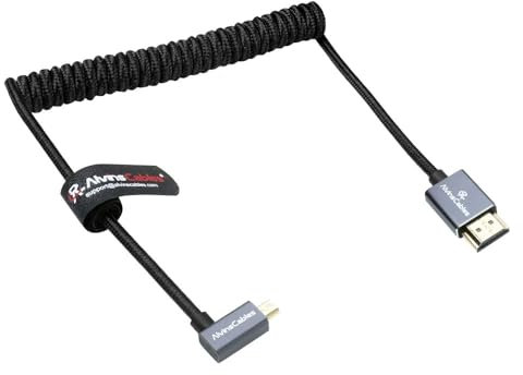 Alvin's Cables Linkswinkel Micro HDMI auf HDMI Kabel 8K@60Hz 4K@120Hz, Geflochtene Spirale HDMI 2.1 für Sony A7RIII/A7II/A7M3, Canon R5/M6, Fujifilm X-T4/X-T3, GoPro, Nikon - Ultra Langlebig