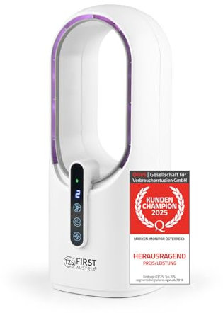 TZS First Austria Tischventilator mit Akku 2500mAh | USB Aufladekabel 5V | Leiser Ventilator mit Display-Touch-Sensor - weiß