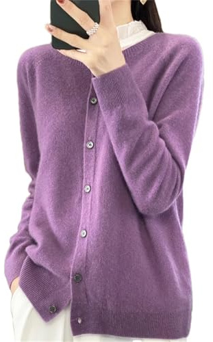 OWEIEYEU Maglione da donna in lana merino, casual, leggero, lavorato a maglia, girocollo, maniche lunghe