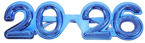 Neujahrsbrille 2026 Blau aus Kunststoff mit Glitzer für Weihnachten Party