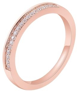 Wycian Trauringe Damen Einzeln Ringe für Damen Rosegold 18 Karat Roségold Moissanit mit Half Eternity Moissanit Größe 45 (14.3) Elegant für Tante Cocktail Gravur