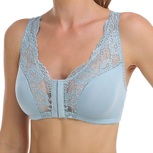 TEPTDirio Front Fastening Bras for Women UK Plus Size Full Coverage Seamless Bra No Underwire Lace Sponge Cup Front Closure Bralette for Seniors Maximum Support Nursing Bras Comfortable Lace Bra