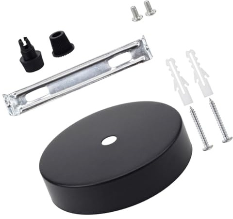 HEALEEP Rosace pour Lustre Ronde Noire Ø100x20 Mm, Plaque de Fixation pour Luminaire de Plafond, Kit Suspendre Lumineuse Diy, Support de Fixation Robuste en Fer, Adaptée à L’éclairage