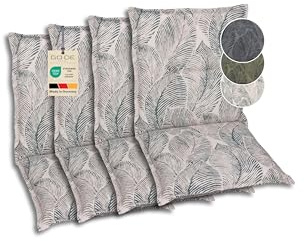 GO-DE Textil Bequeme und attraktive Polsterauflagen für Niederlehner-Gartenstühle (4er-Set, Blattmotiv groß Natur, Niederlehner)