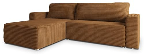 Masseno Ecksofa CALTI T mit Schlaffunktion L-Form, Modern Sofa mit Bettkasten, Wohnzimmersofa, Couch, Soffa, Bettsofa, Couchgarnitur - Orange, TILIA 56