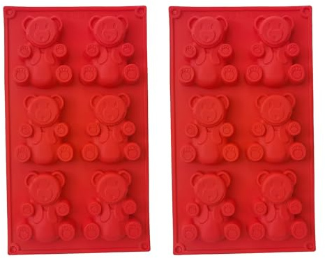 Moule en Silicone Oursons 29.5x17.2 cm, 2 Pcs, 6 Cavités Rouge 8.2x7.2 cm | Antiadhésif, Réutilisable et Lavable, pour Gâteau, Chocolat, Guimauve, DIY Pâtisserie, Bonbons, Savons