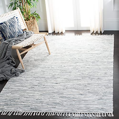 SAFAVIEH Montauk Collection Area Rug - 6' x 9', Silver, Handmade Fringe Cotton, Ideal for High Traffic Areas in Living Room, Bedroom (MTK753A)