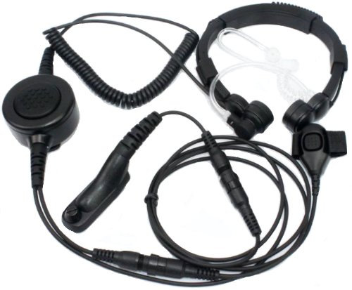 SUNDELY® Military Grade Tactical Throat Mic Headset/Earpiece with Big Finger PTT for Motorola Radio Walkie Talkie DP4801 APX6500 XiRP8260 DGP6150+ XPR6300 Multi-pin