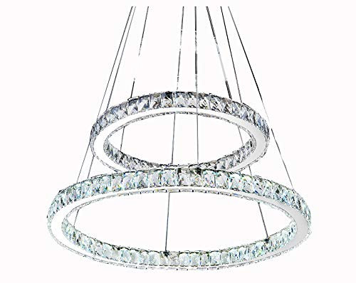 Eurotondisplay LED Pendelleuchte 3210DSJ-5x7 K9 große Kristall chrom zwei Ringe Ø 70cm 50cm 60 W 6500K kaltweiß Hängelleuchte