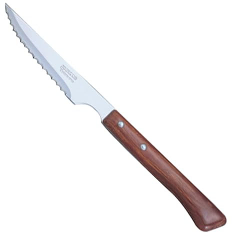 Arcos Serie Cuchillos de Mesa, Cuchillo Chuletero, Hoja Serrada de Acero Inoxidable Nitrum de 110 mm, Mango Madera comprimida Color Marrón