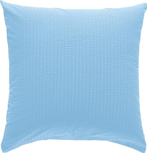 Erwin Müller Kissenbezug, Kissenhülle Seersucker Uni Serie Rosenheim - pflegeleicht, bügelfrei, mit Reißverschluss - blau Größe 80x80 cm