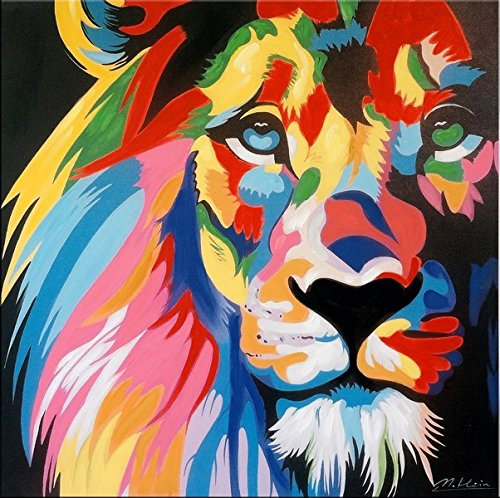 Kunst & Ambiente - Colourful Pop Art Lion/Löwe - Modernes Acrylbild - Martin Klein - Trend Deko - Löwen Wandbild - 80x80cm - Leinwand