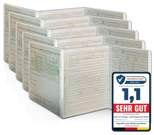 Fahrzeugschein Hülle - Schutzhülle [ 5 Stück ] KFZ Schein Hülle 3-TLG passgenau, glasklar, dokumentenecht & faltbar - Zulassungsschein Hülle transparent - Mappe Schutzfolie Etui aus PVC - L&P A250-5