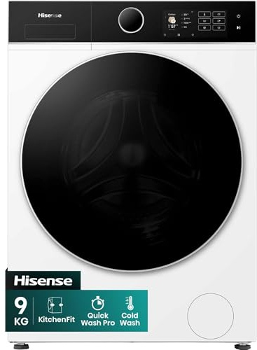 Hisense WF5I9043BWFS - Lavadora 9 Kg, Clase A-10%, 1400 rpm, puerta cristal, fondo reducido 47cm, ancho 59,5cm, alto 84,5cm - Color Blanco