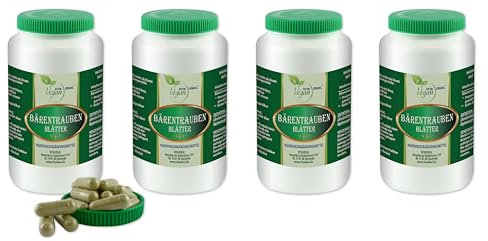 VITA IDEAL Vegan® Bärentrauben Blätter 4x 360 Kapseln - Arctostaphylos uva-ursi - Tagesportion 900mg Bärentraubenblätter reines Pulver. Natürlich, pflanzlich original von VITAIDEAL.